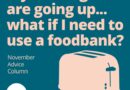 Graphic shows a silhouette of a toaster with the logo of Citizens Advice Hull & East Riding and the text: My heating bills are going up... what if I need to use a foodbank? November Advice Column